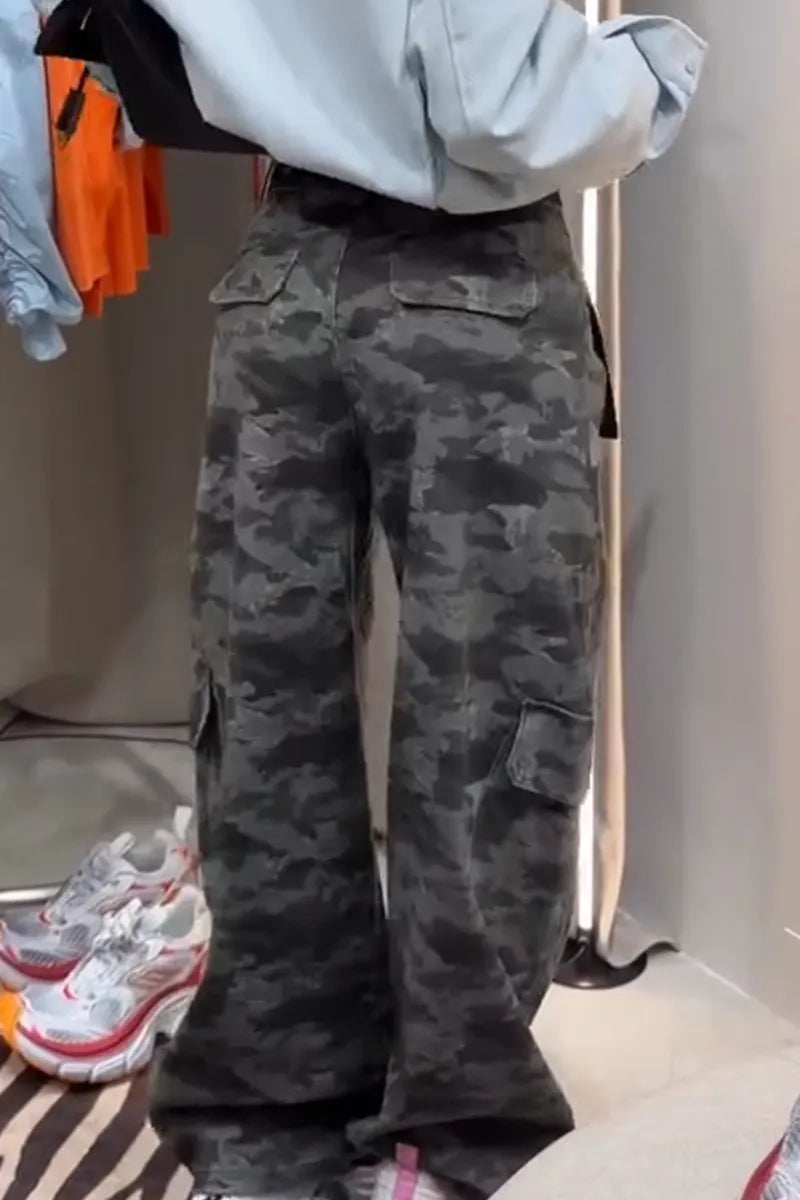 Women Temperament Casual Wide Leg Camouflage Pants