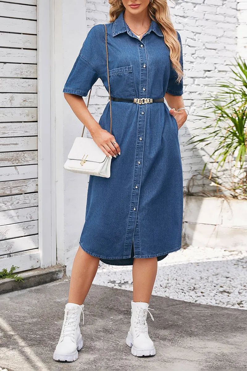 Women's Casual Loose Denim Short Sleeve Dress