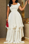 Women's Elegant Textured Tiered Hem Maxi Dress