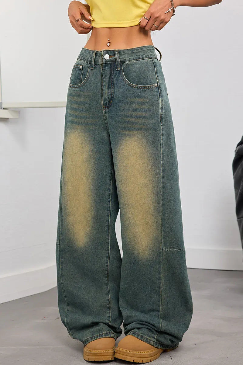 Women's Vintage Washed Loose Fit Jeans With Embroidery