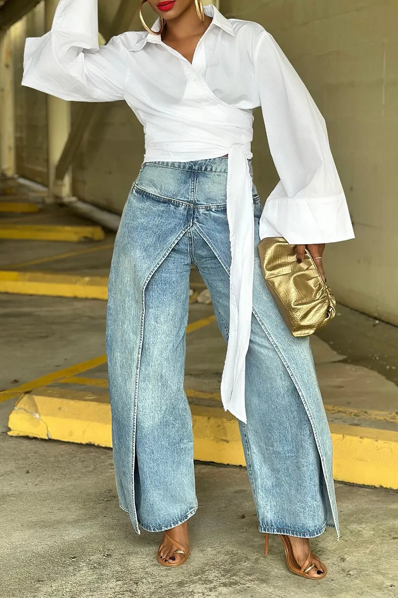 Women's Design Street Fashion Double Layer Patchwork Jeans
