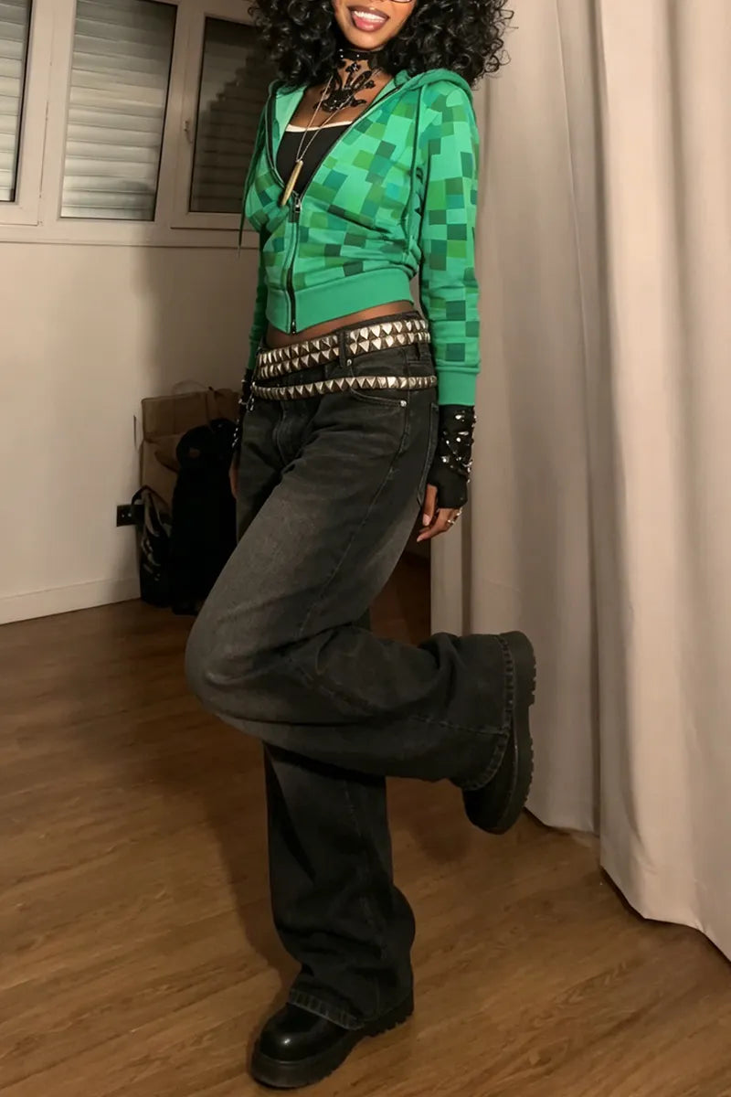 Women's Street Fashion Jeans with Studded Belt
