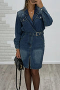 Women's Collar Waist Wash Water Casual Denim Dress
