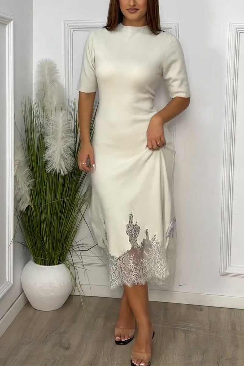 Women's Round Neck Patchwork Lace Patterned Casual Dress