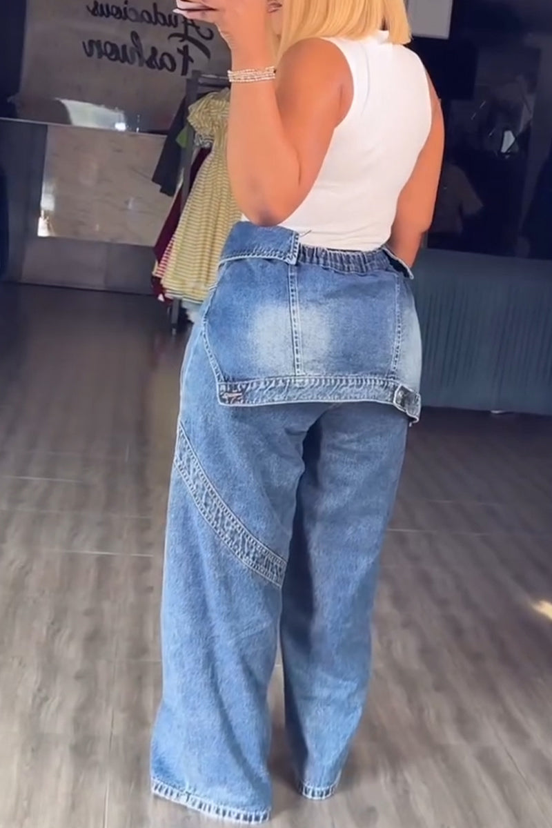 Women's Street Fashion Asymmetrical Overlapping Jeans