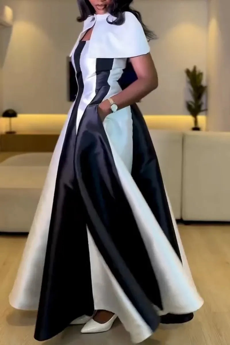 Women's Elegant Party Color Block Two Piece Maxi Dress