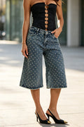Women's Rivet Design Casual Wide Leg Seven Quarter Jeans