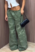 Women's Casual Stretch Waist Camo Wide Leg Jeans