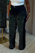 Women's Fashion Versatile Star-Print Rhinestone Jeans