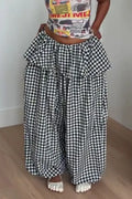 Women's Casual Printed Wide Leg Trousers With Ruffles