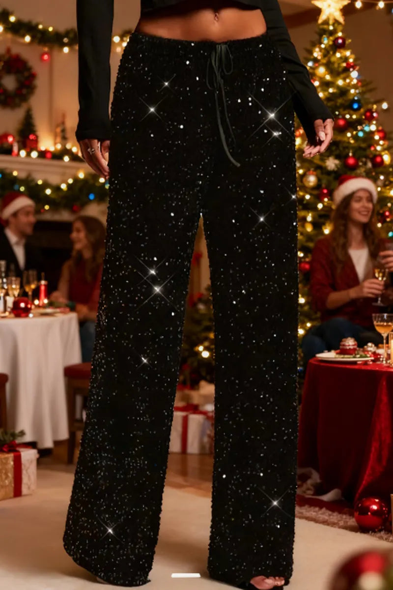 Ladies' Casual Wide Leg Sequined Pants, Shining During Holidays, Comfortable And Guaranteed