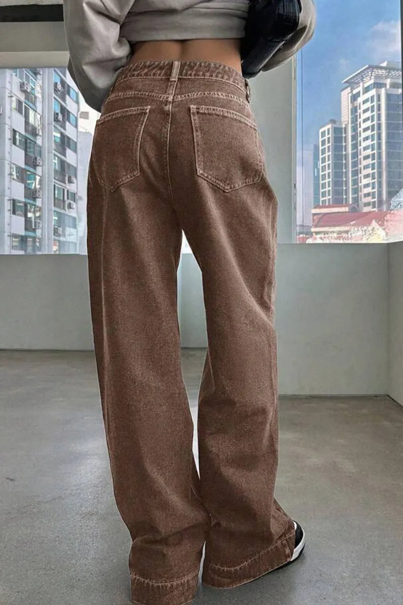 Women's Vintage Loose Fit Brown Wide Leg Jeans