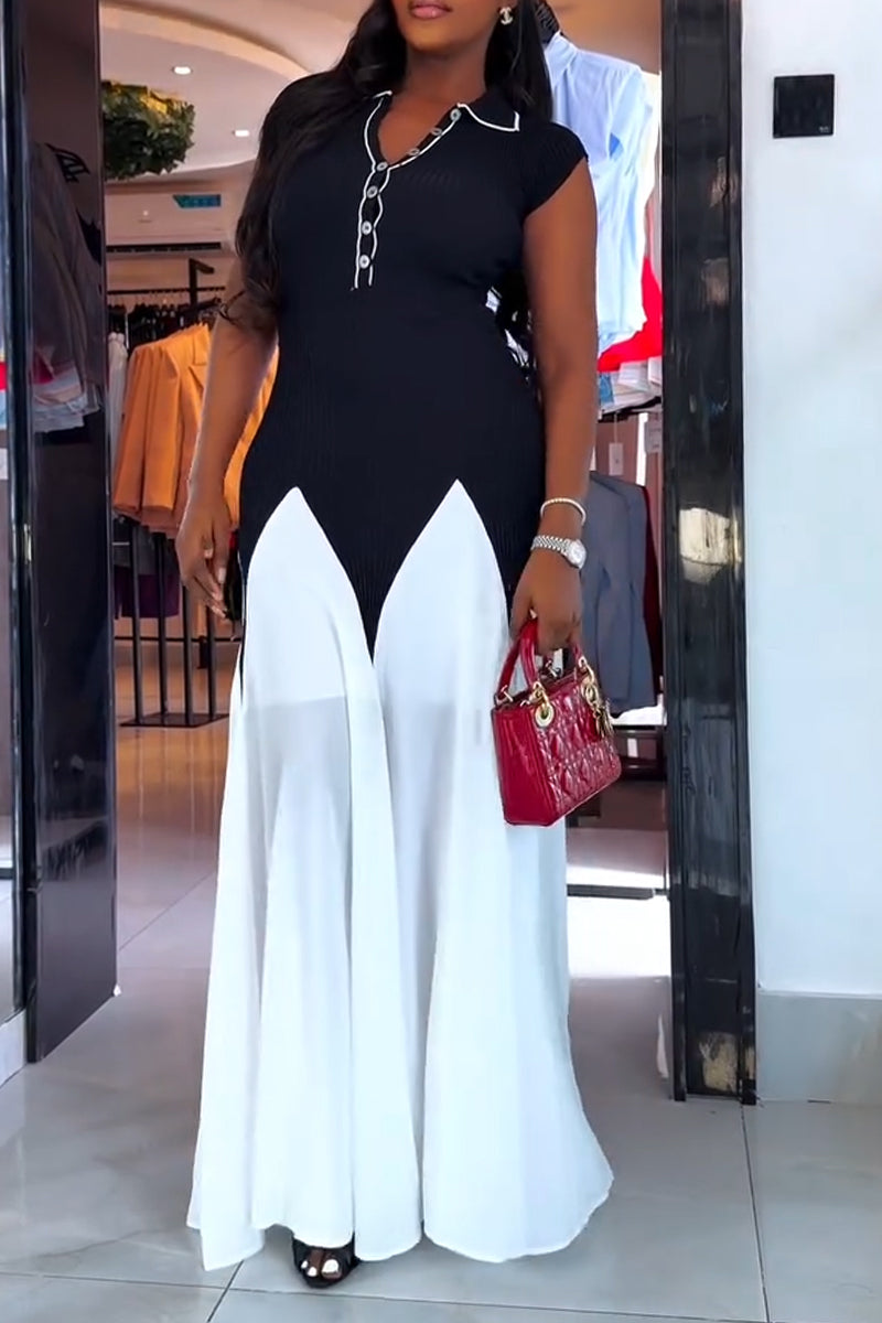 Women's Collar Contrasting Elegant Casual Dress