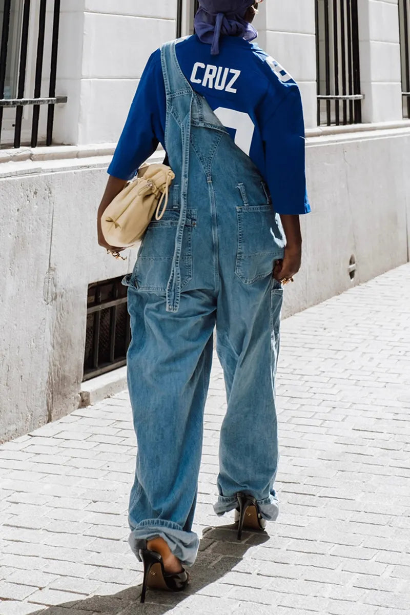 Women's Street Fashion Loose Wide Leg Denim Overalls
