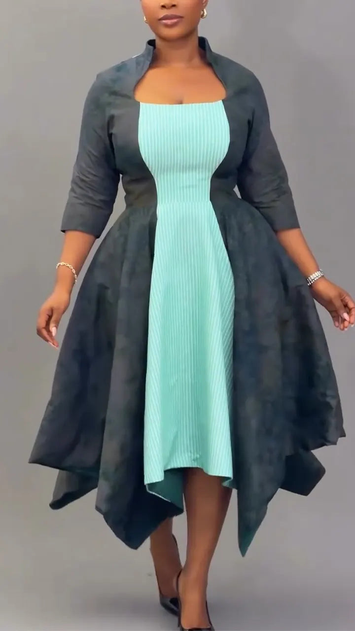 Women Stand Up Collar Patchwork Irregular Temperament Casual Dress