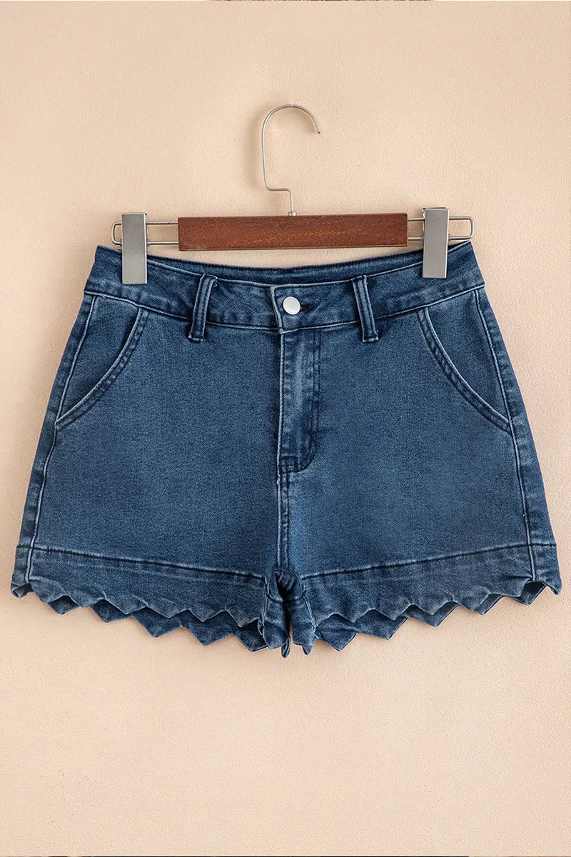 Women's Casual Loose Wide Leg Wavy Hem Denim Shorts