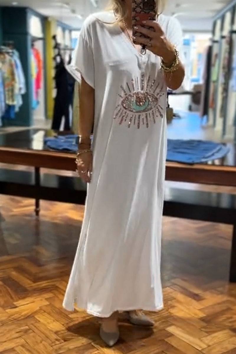 Women's V-neck Sequin Pattern Loose Casual Dress