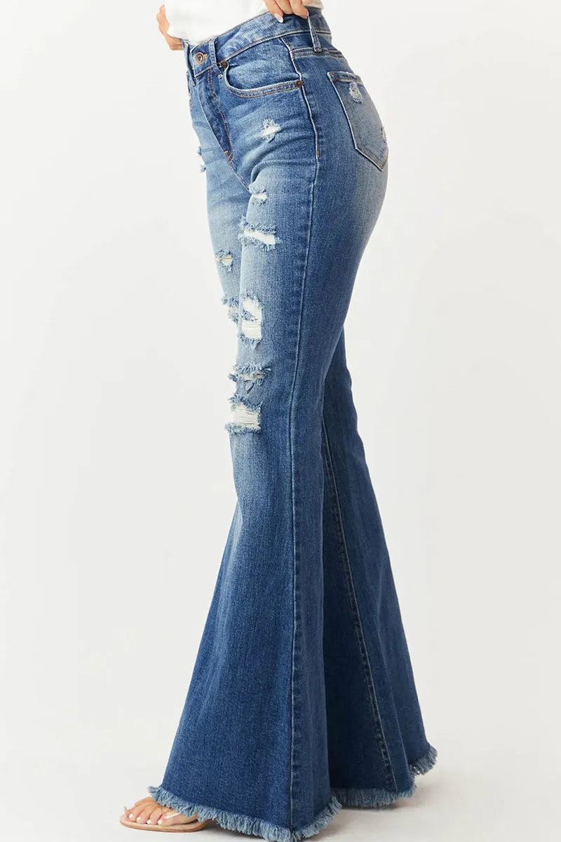 Ladies Vintage High Waist Slim Fit Stretch Flare Jeans