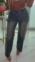Womens Rhinestone Washed Casual Jeans