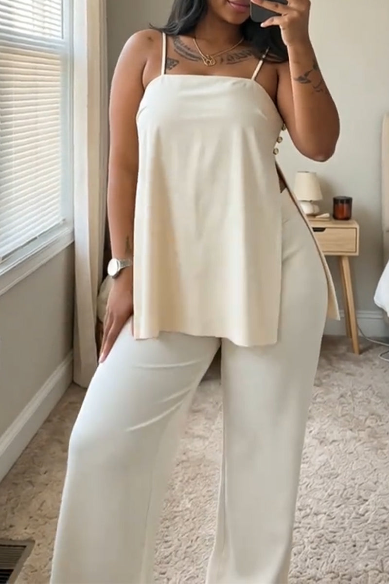 Women's Camisole Side Slit Top+ Pants Casual Suit