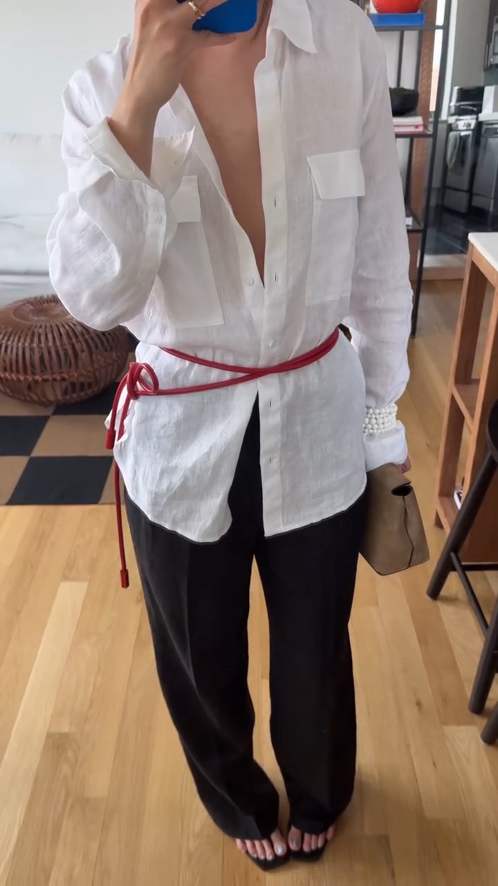 Women Lapel Solid Color Casual Shirt