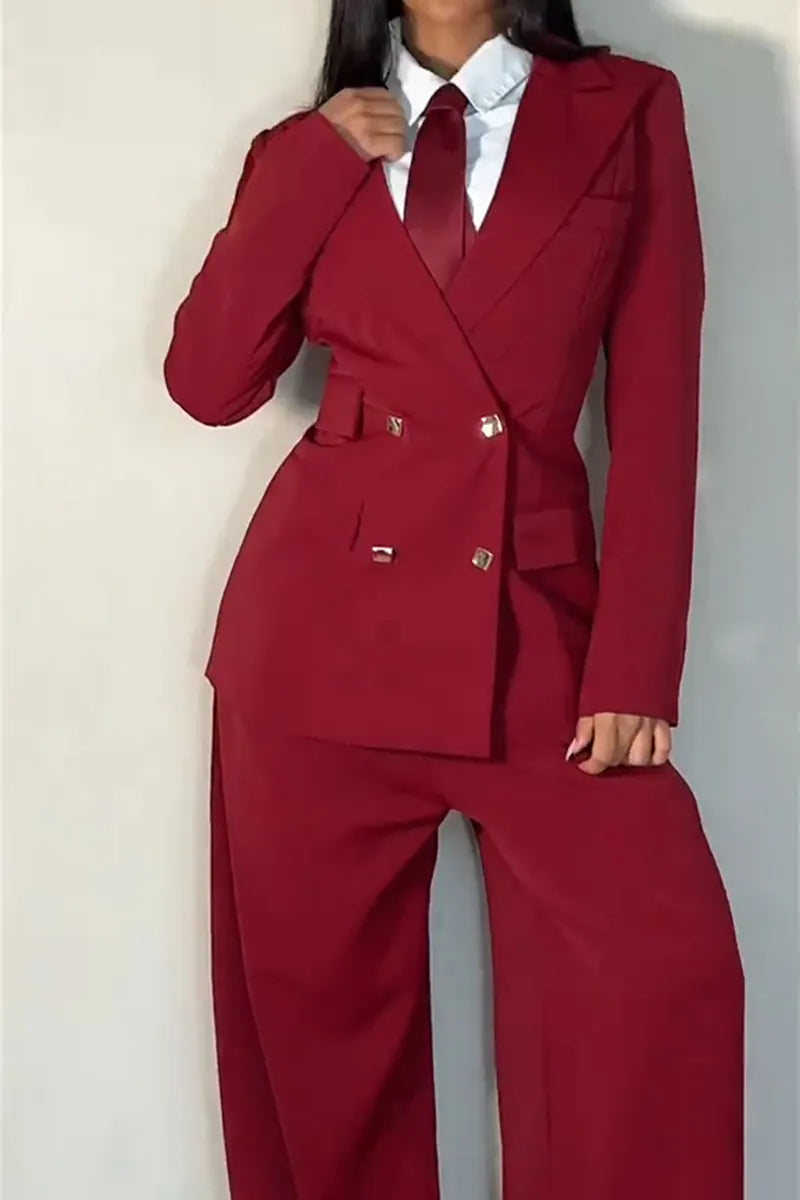 Women's Commuter Lapel Blazer Pants Two Piece Set