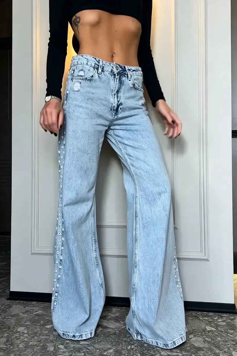 Women's Casual Commuter Side Trim Wide Leg Jeans