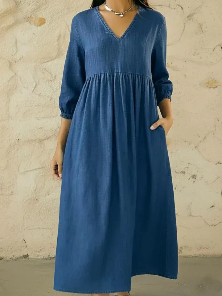 Casual V-neck Denim A-line Dress