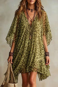 Women's Fashion Comfortable Leopard Print Batwing Mini Dress