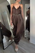 Women's Casual Wide Leg Data Loose Strappy Jumpsuit