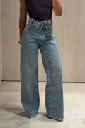 Women's Casual Asymmetric Fly Design Wide Leg Jeans