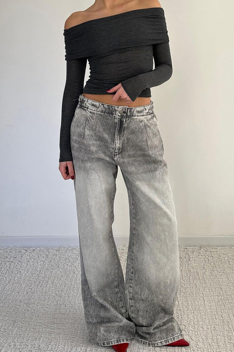 Ladies Low Rise Baggy Jeans With Dropped Waist