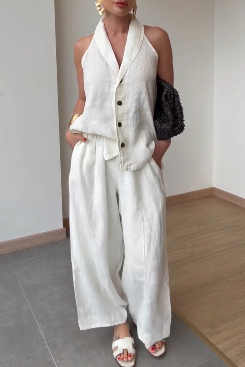 Women's Vacation Fashion Button Vest Loose Pants Two-Piece Set