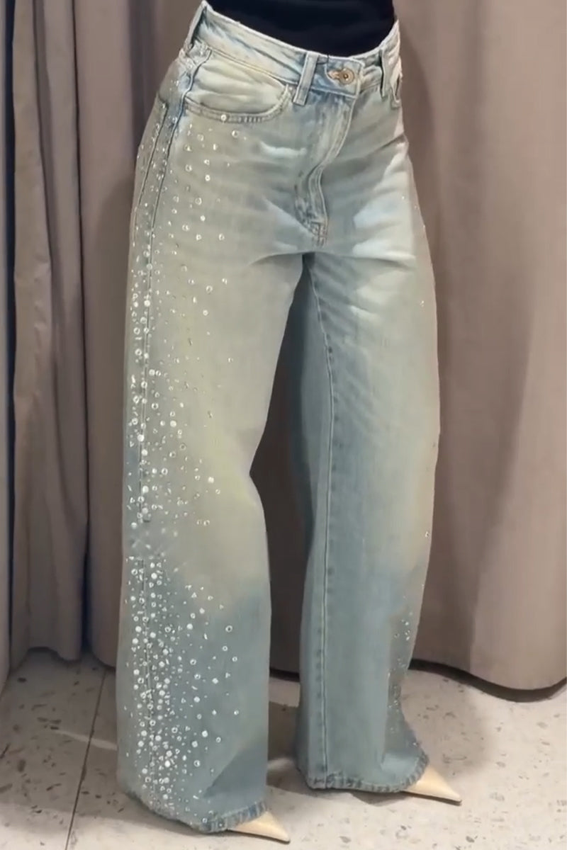 Women's Rhinestone Washed Casual Jeans