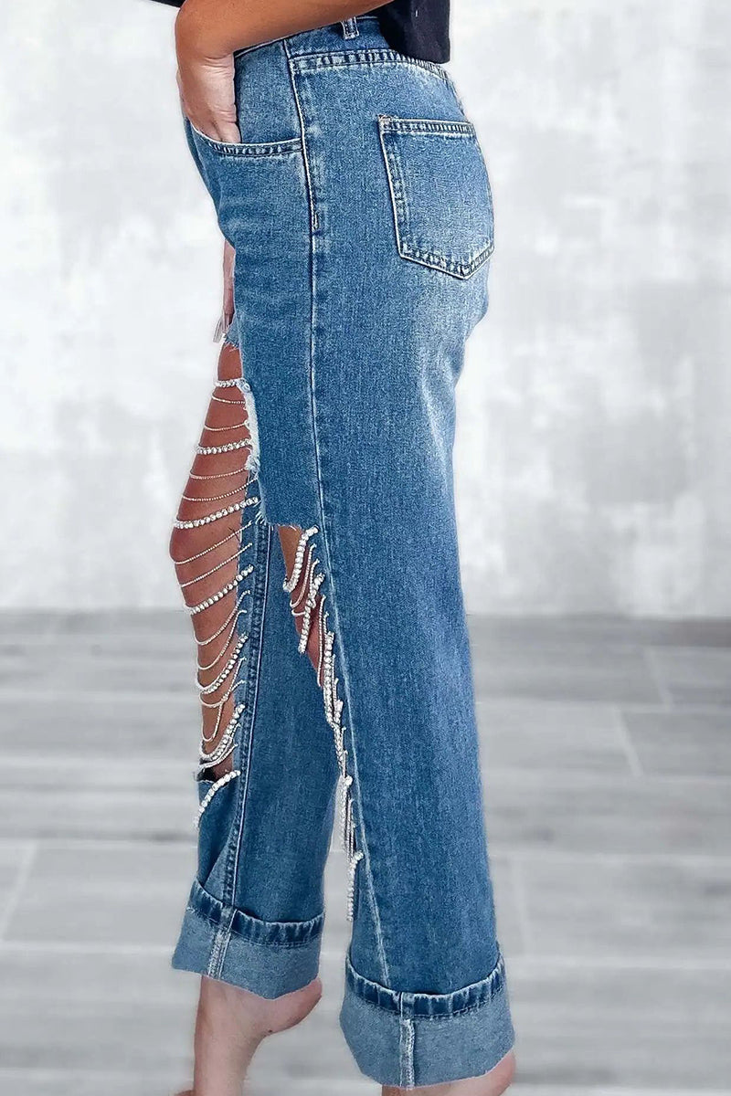 Women's Y2k Cutout Charm Wide Leg Jeans