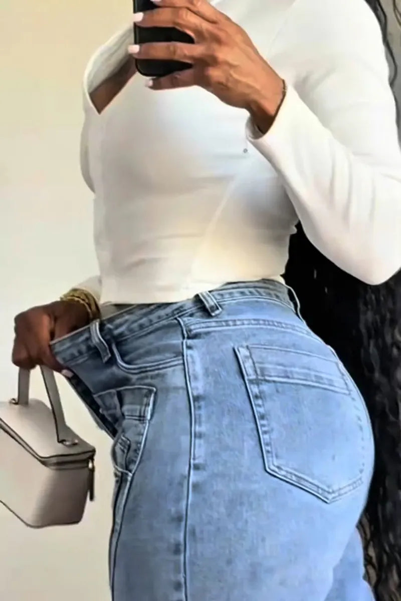 Women's Fashion Double Waist Panel-Design Jeans
