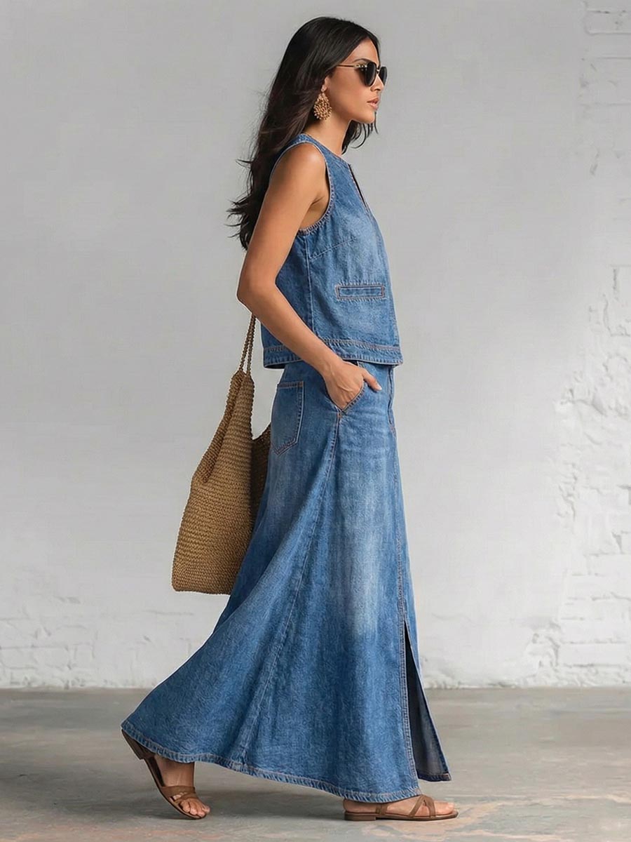 Pockets Solid Color Loose Skirts Bottoms