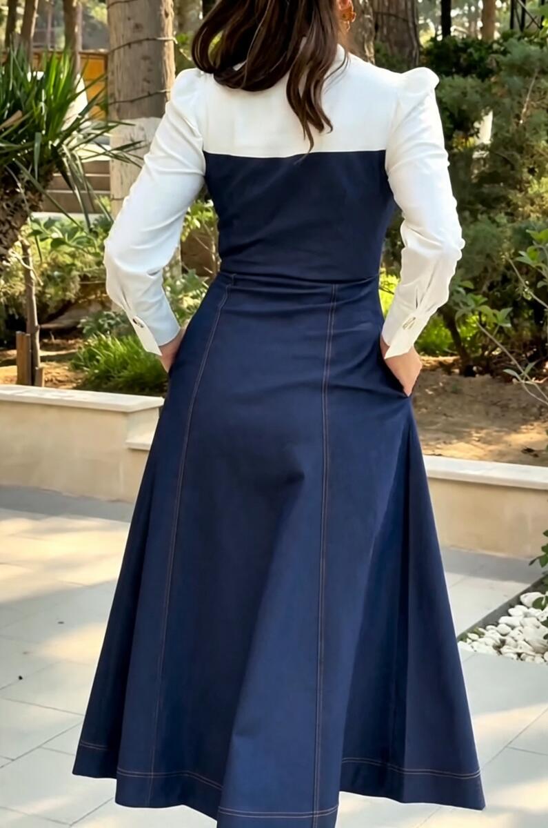 Women's Collar Patchwork Denim Elegant Temperament Dress