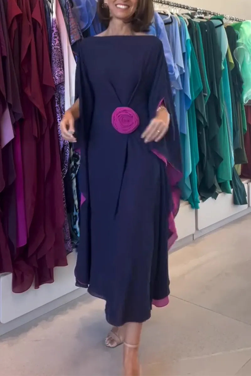 Women's Round Neck Contrasting Elegant Casual Dress