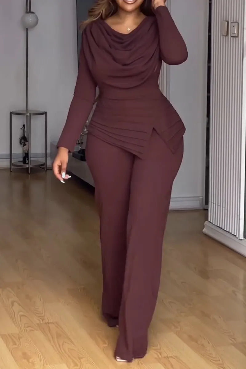 Women's Round Neck Solid Color Patchwork Elegant Temperament Jumpsuit