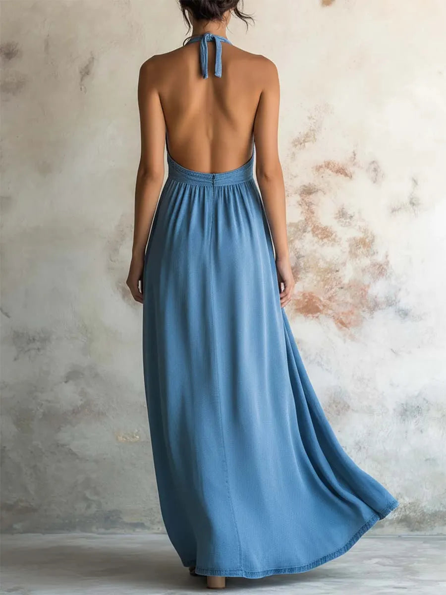Women's Retro Art Stylish Casual No Sleeve Denim Dress