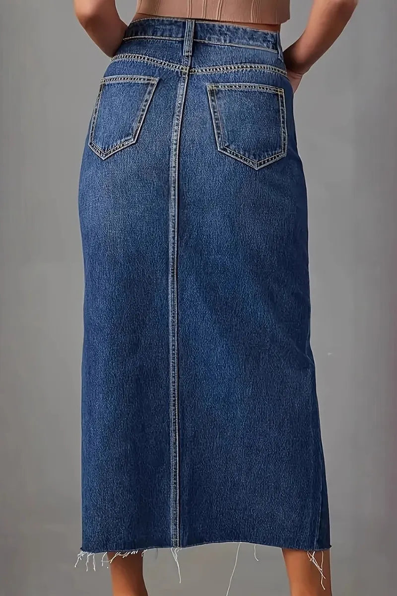 Casual High Waisted Split Hem Denim Skirts