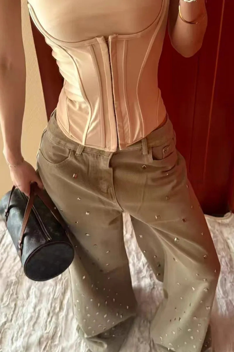 Women' s Flowy Wide-Leg Slimming Straight Cut Jeans