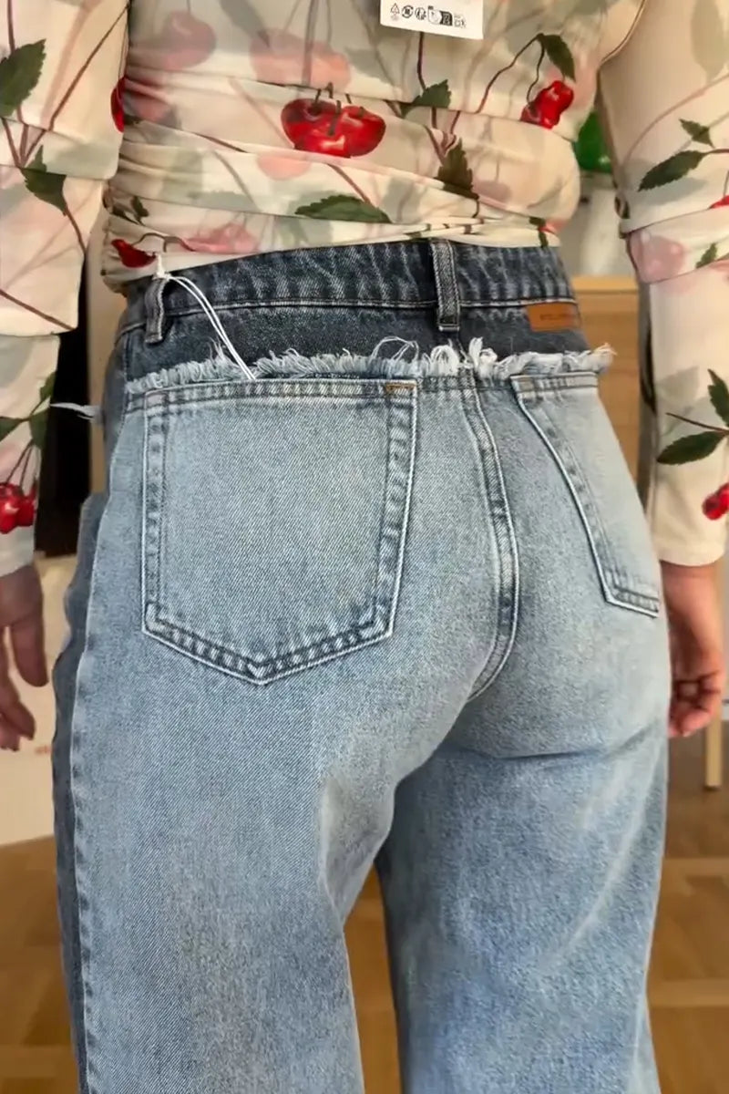 Women's Bestseller Fashion Color Block Washed Wide Leg Jeans
