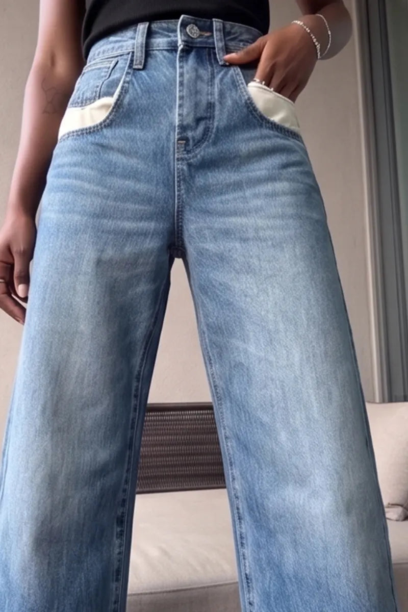 Women's Casual Wide Leg Jeans With Pocket Paneling