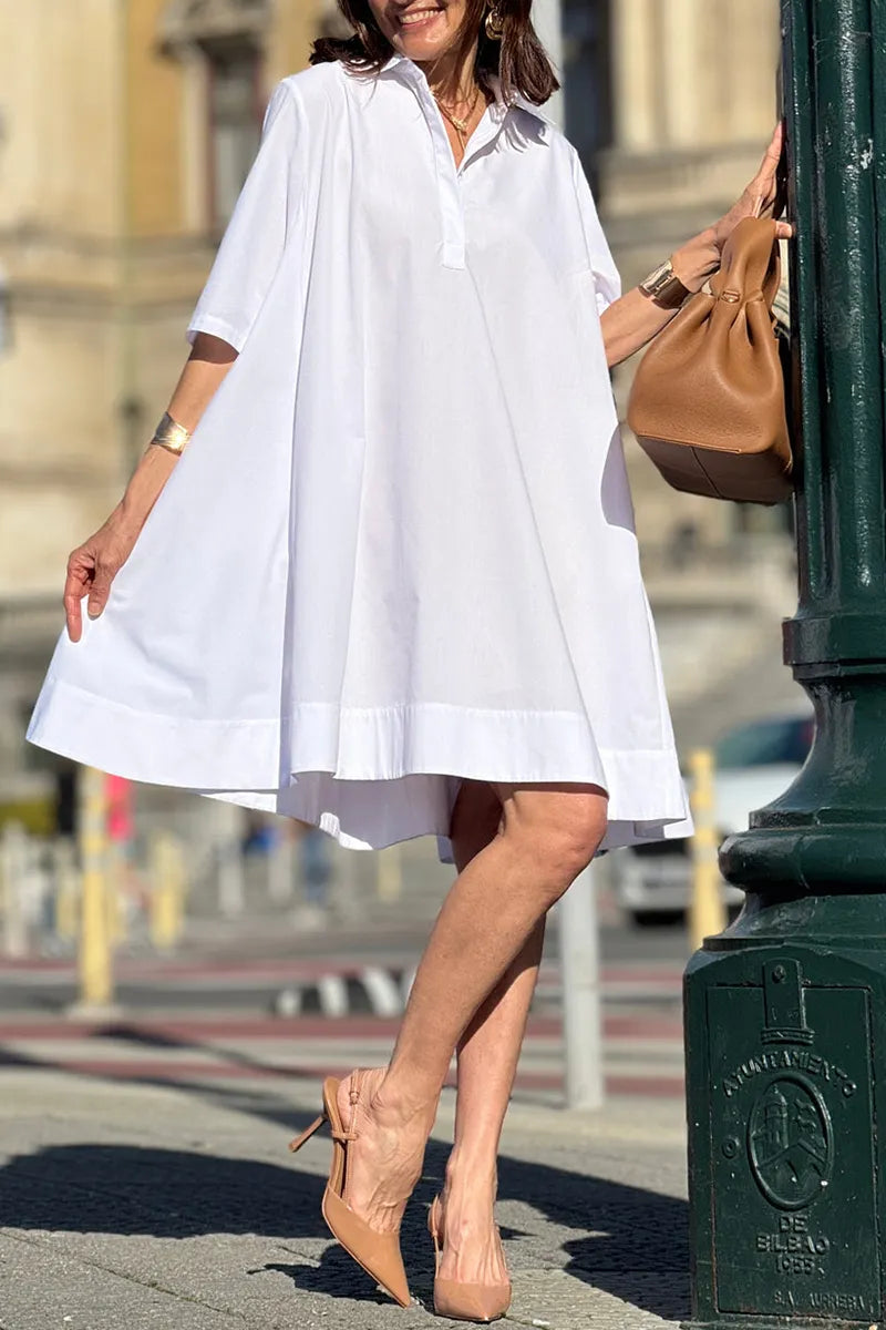 Ladies' Collar Solid Color Loose Casual Dress