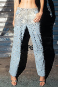 Women's Diamond-encrusted Straight-leg Jeans
