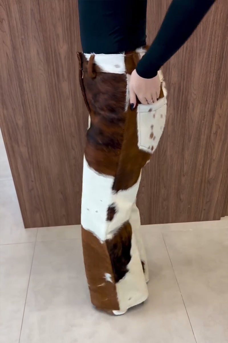 Women's Fashion Plush Cow Print Wide Leg Pants