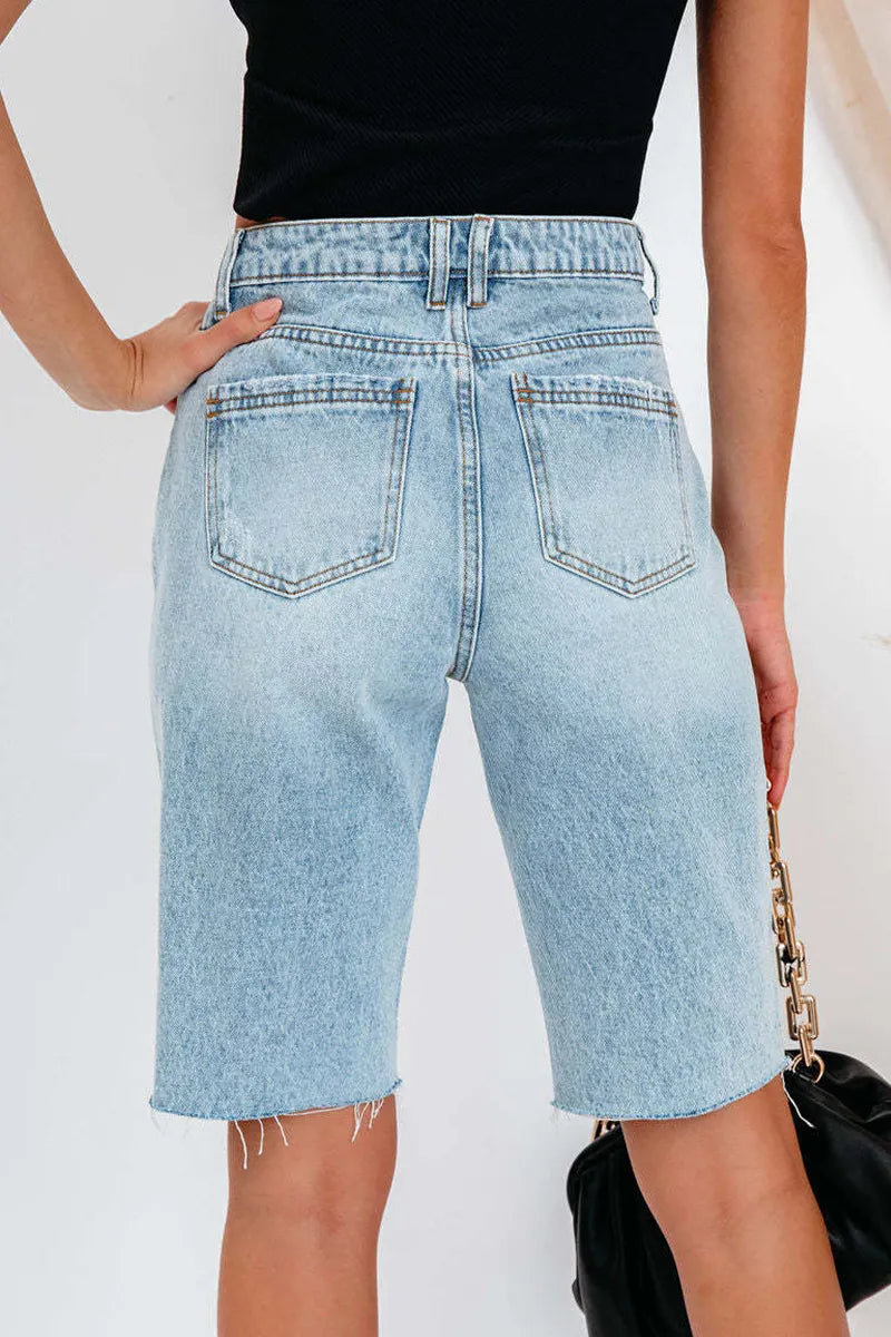 Distressed Washed Women's Relaxed Fit Straight Shorts