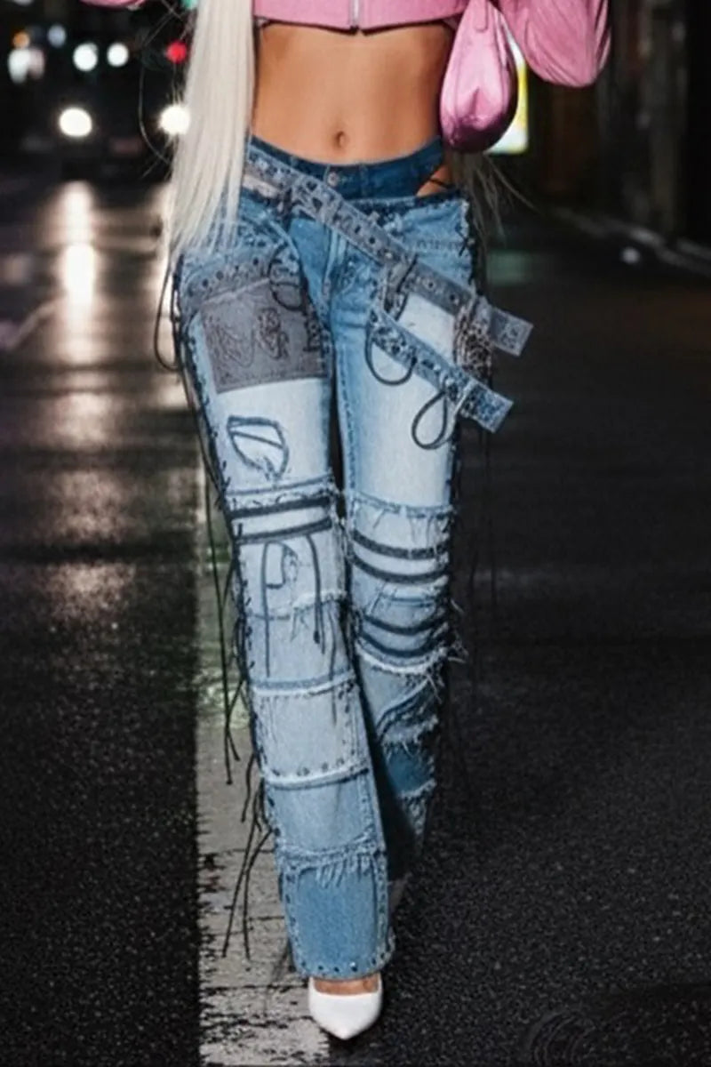 Women's Fashion Denim Panel Deconstructed Jeans